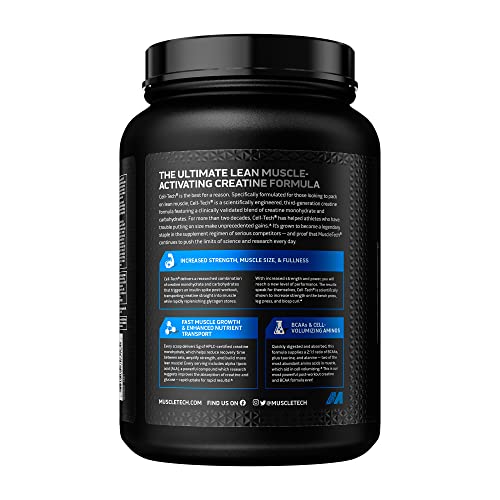 Monohidrato de creatina en polvo MuscleTech Cell-Tech Creatina Bebida de recuperación post-entrenamiento Constructor muscular para hombres y mujeres Suplementos de desarrollo muscular Ponche de frutas, 3 libras (27 porciones)