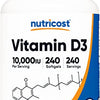 Nutricost Vitamina D3 10.000 UI, 240 cápsulas de gel blando - Potente, sin OGM, sin gluten vitamina D