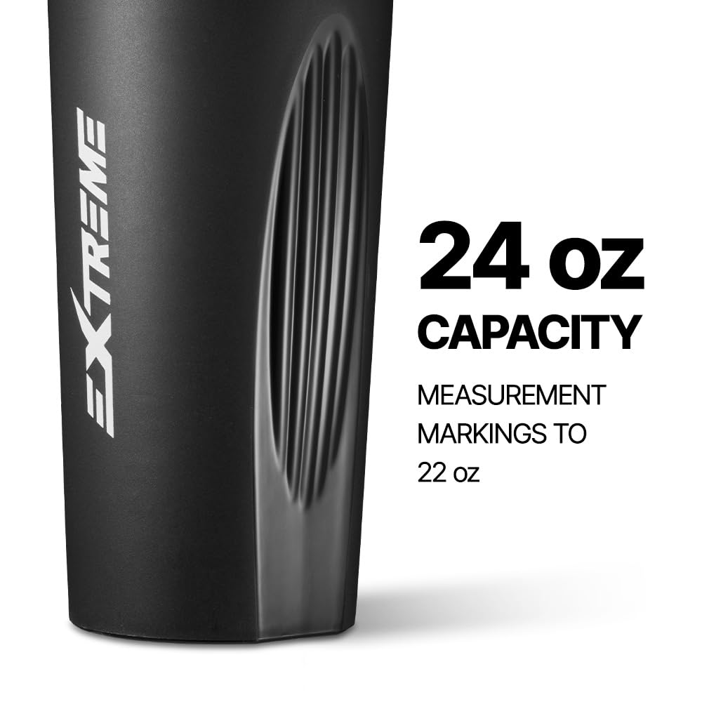 EXTREME Classic Shaker Bottle with Wire Whisk, Perfect for Protein Shakes and Pre Workout, Leak Proof Shaker Cups, BPA Free, Dishwasher SAFE, 24 Ounce, Black
