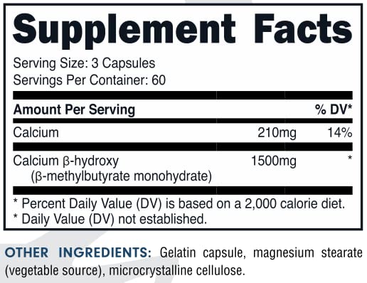 Bucked Up HMB (Beta-Hydroxy Beta-Methylbutyrate) 1500mg Per Serving, Essentials (60 Servings, 180 Capsules)