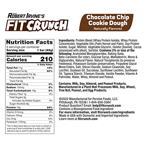 FITCRUNCH Snack Size Protein Bars, Designed by Robert Irvine, 6-Layer Baked Bar, 3g of Sugar & Soft Cake Core (18 Bars, Chocolate Chip Cookie Dough)