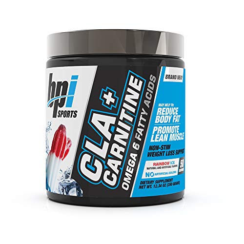 BPI Sports CLA + Carnitina – Ácido linoleico conjugado – Rendimiento, músculo magro – Sin cafeína – Para hombres y mujeres – Rainbow Ice – 50 porciones – 12.34 Oz.