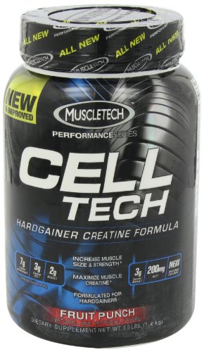 Monohidrato de creatina en polvo MuscleTech Cell-Tech Creatina Bebida de recuperación post-entrenamiento Constructor muscular para hombres y mujeres Suplementos de desarrollo muscular Ponche de frutas, 3 libras (27 porciones)