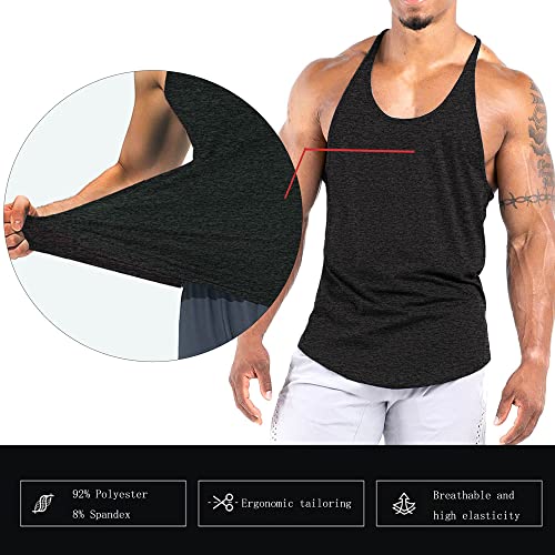 Agilelin Men's Workout Stringer Tank Tops Athletic Quick Dry Y-Back Tops Bodybuilding Muscle Shirts for Gym（1 Or 3 Pack）（Black/M）