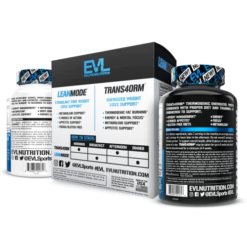 EVL Weight Loss Support Stack - Trans4orm Thermogenic Fat Burner Support Pills with Green Coffee Bean Extract and Forskolin Plus LeanMode Non-Stimulant Metabolism and Fat Loss Support Pills