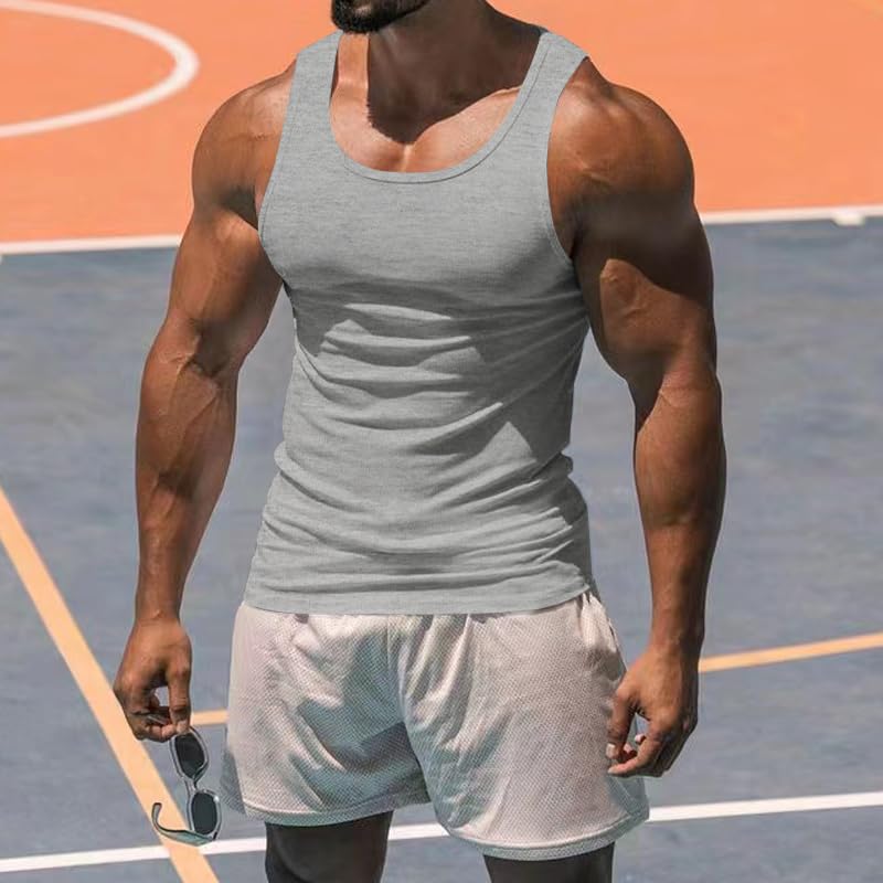 TRFIC Men's Workout Tank Top 2 Pack Casual Soft Sleeveless Gym Muscle Shirts Bodybuilding Tee Grey
