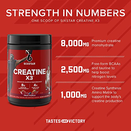 Creatina en polvo Six Star Creatina X3 | Creatina HCl + monohidrato de creatina en polvo | Suplemento de entrenamiento de recuperación muscular | Suplementos de creatina | Ponche de Frutas (30 Porciones)