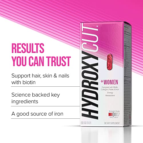 Hydroxycut + Pastillas para mujeres con biotina y colágeno | Cabello, Uñas y Vitaminas para la Piel | Suplemento de hierro | Pastillas energéticas, 60 unidades (paquete de 2)