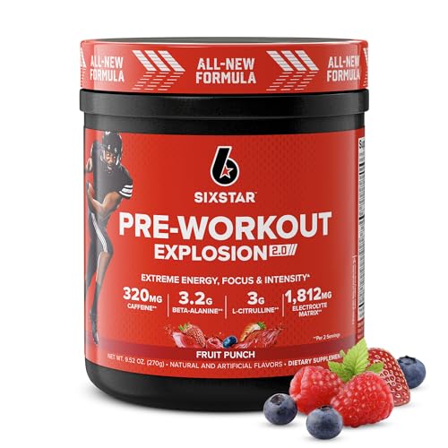 Six Star Pre-Workout Powder for Men & Women, Fruit Punch (30 Servings) - Preworkout Explosion 2.0 Energy Powder Drink Mix with Beta-Alanine & Caffeine - Sports Nutrition Supplement Products