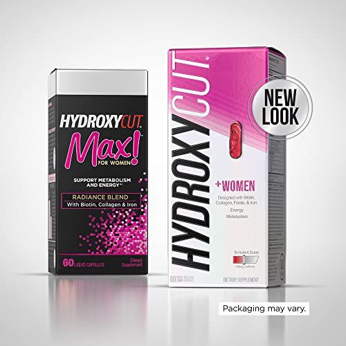 Hydroxycut + Pastillas para mujeres con biotina y colágeno | Cabello, Uñas y Vitaminas para la Piel | Suplemento de hierro | Pastillas energéticas, 60 unidades (paquete de 2)