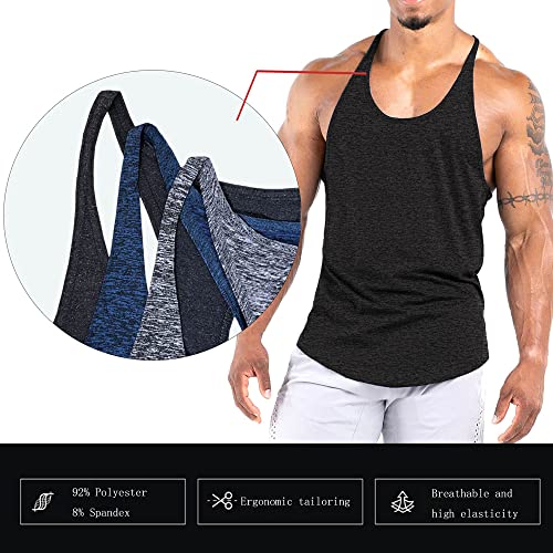 Agilelin Men's Workout Stringer Tank Tops Athletic Quick Dry Y-Back Tops Bodybuilding Muscle Shirts for Gym（1 Or 3 Pack）（Black/M）