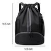 LOKAPEGY Black Drawstring Gym Bag for Men, Waterproof Drawstring Backpack for Women, Swim Bag with Shoes Compartment, Pull String Sport Bag for Soccer and Basketball.