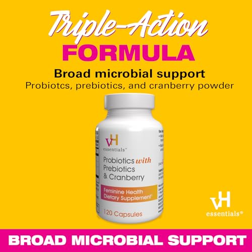 vH essentials Probiotics with Prebiotics and Cranberry Feminine Health Supplement - 120 Capsules