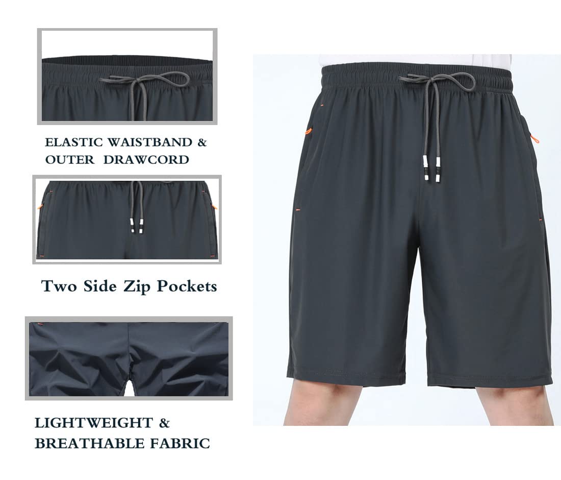 XiaoLongRen Boys Lightweight Athletic Running Shorts Quick Dry Workout Shorts for Gym Shorts Hiking Basketball Training with Zipper Pockets(7095-Black-14)