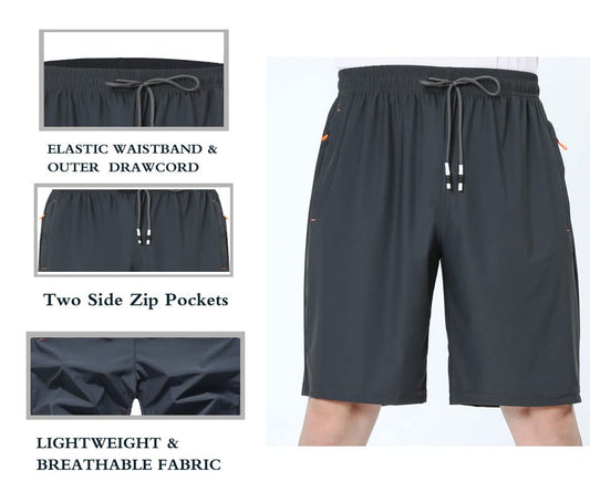XiaoLongRen Boys Lightweight Athletic Running Shorts Quick Dry Workout Shorts for Gym Shorts Hiking Basketball Training with Zipper Pockets(7095-Black-14)