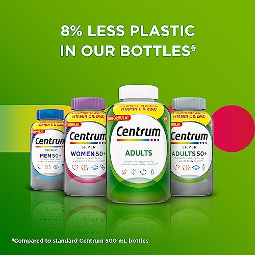Centrum Suplemento multivitamínico/multimineral para adultos con antioxidantes, zinc, vitamina D3 y vitaminas B, sin gluten, ingredientes sin OGM – 200 unidades