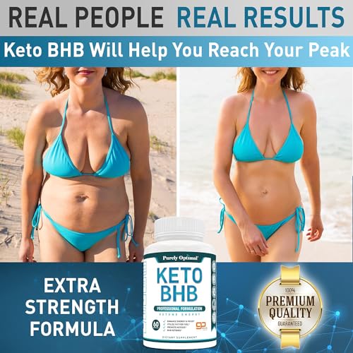 Purely Optimal Keto BHB Exogenous Ketones Supplement - Keto Diet Pills for Ketosis, Energy, Focus, Metabolism - for Women and Men, Gluten-Free, 60 Capsules