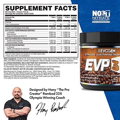 Frappé de caramelo Evogen EVP 3D | Polvo preentrenamiento sin estimulantes extremos, nitrato de arginina, citrulina, beta-alanina, melena de león