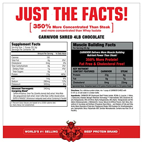 MuscleMeds, Carnivor Beef Protein Isolate Powder 56 Servings, Chocolate, 72 Ounce,4.5 Pound (Pack of 1),002542