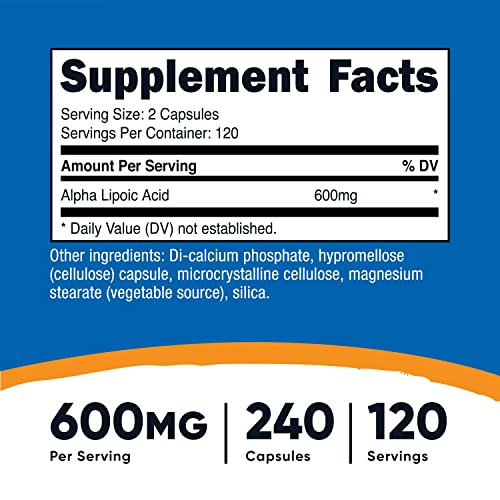 Nutricost Alpha Lipoic Acid 600mg Per Serving, 240 Capsules - Gluten Free, Vegetarian Capsules, Soy Free & Non-GMO