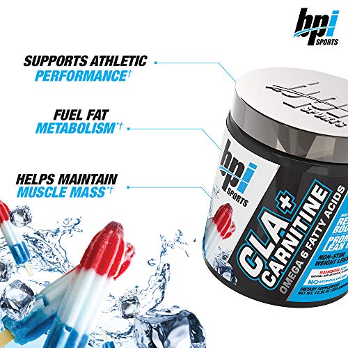 BPI Sports CLA + Carnitina – Ácido linoleico conjugado – Rendimiento, músculo magro – Sin cafeína – Para hombres y mujeres – Rainbow Ice – 50 porciones – 12.34 Oz.