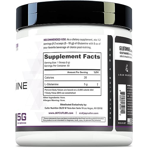 Cutler Essentials 100% Pure L-Glutamine for Enhanced Recovery, Lean Muscle Support and Improved Protein Synthesis | Unflavored, 60 Servings