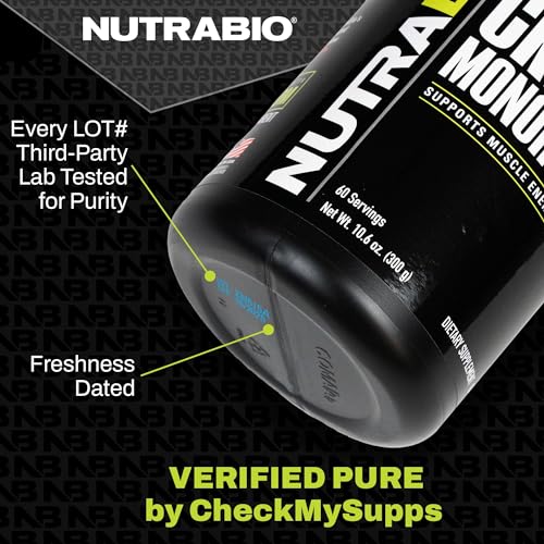 NutraBio Creatine Monohydrate Supplement, Unflavored, (150 g) - Supports Muscle Energy, Recovery, and Strength - HPLC Tested Pure Grade Creatine Supplement