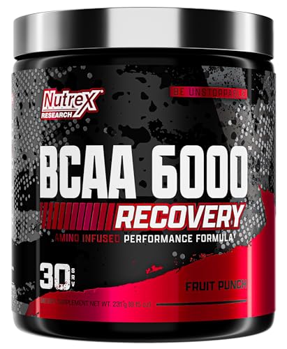 Nutrex Research - BCAA Powder 6000 Amino Acid - 6 Grams of BCAAs Amino Acids Supplement for Post Workout Recovery & Muscle Growth - Amino Energy Workout Recovery Drink (Fruit Punch - 30 Servings)