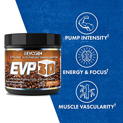 Frappé de caramelo Evogen EVP 3D | Polvo preentrenamiento sin estimulantes extremos, nitrato de arginina, citrulina, beta-alanina, melena de león