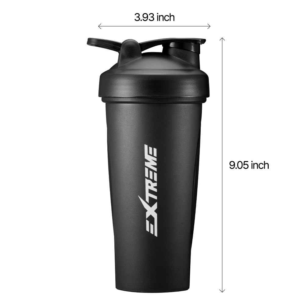 EXTREME Classic Shaker Bottle with Wire Whisk, Perfect for Protein Shakes and Pre Workout, Leak Proof Shaker Cups, BPA Free, Dishwasher SAFE, 24 Ounce, Black