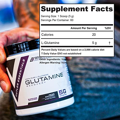 Cutler Essentials 100% Pure L-Glutamine for Enhanced Recovery, Lean Muscle Support and Improved Protein Synthesis | Unflavored, 60 Servings