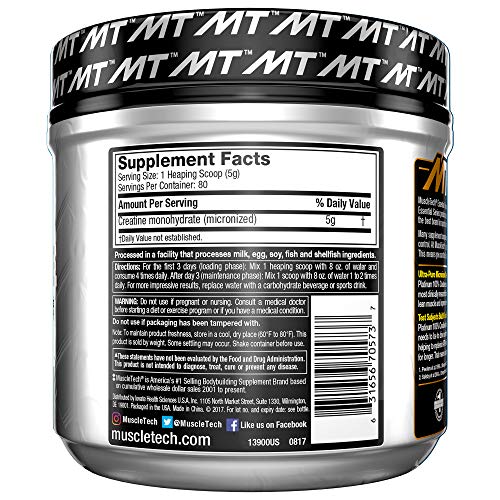 Creatine Monohydrate Powder | MuscleTech Platinum | Pure Micronized | Muscle Recovery + Builder for Men & Women | Workout Supplements | Unflavored (80 Servings)