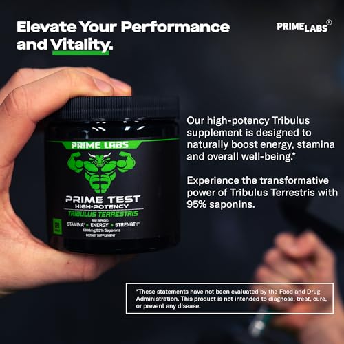 Prime Labs Tribulus Terrestris for Men - Men's Supplement with 95% Saponins - Energy & Vitality Booster - with 1,300 mg Tribulus Terrestris Extract - 120 Capsules