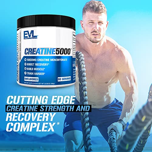 Evlution Pure Creatine Monohidrato en polvo 5000 mg Nutrición Pre y Post Entrenamiento Recuperación Bebida Mezcla Creatina en polvo para mejorar la masa muscular Rendimiento atlético y recuperación muscular - Sin sabor