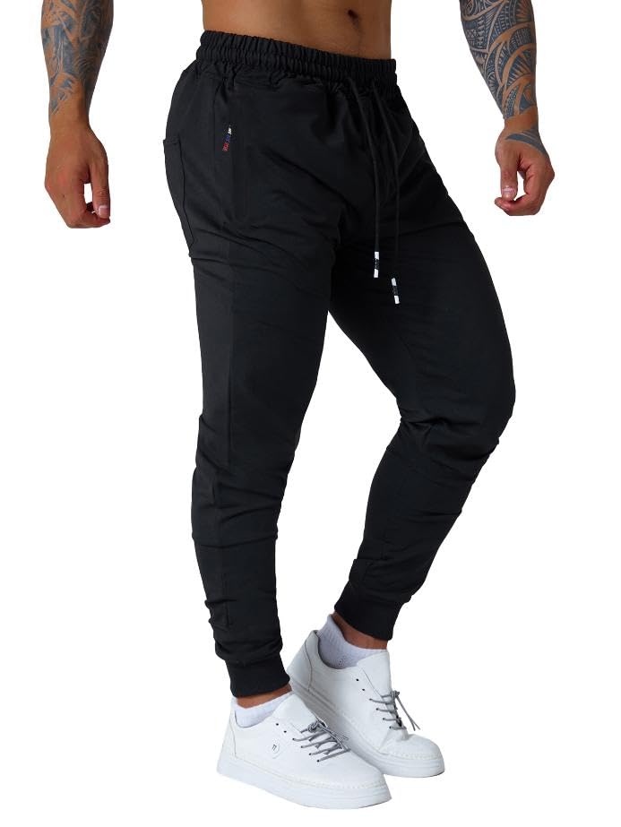 GM MGBOYGYM Mens Active Athletic Workout Jogger Sweatpants for Men with Zipper Pocket and Drawstring Size Black-M