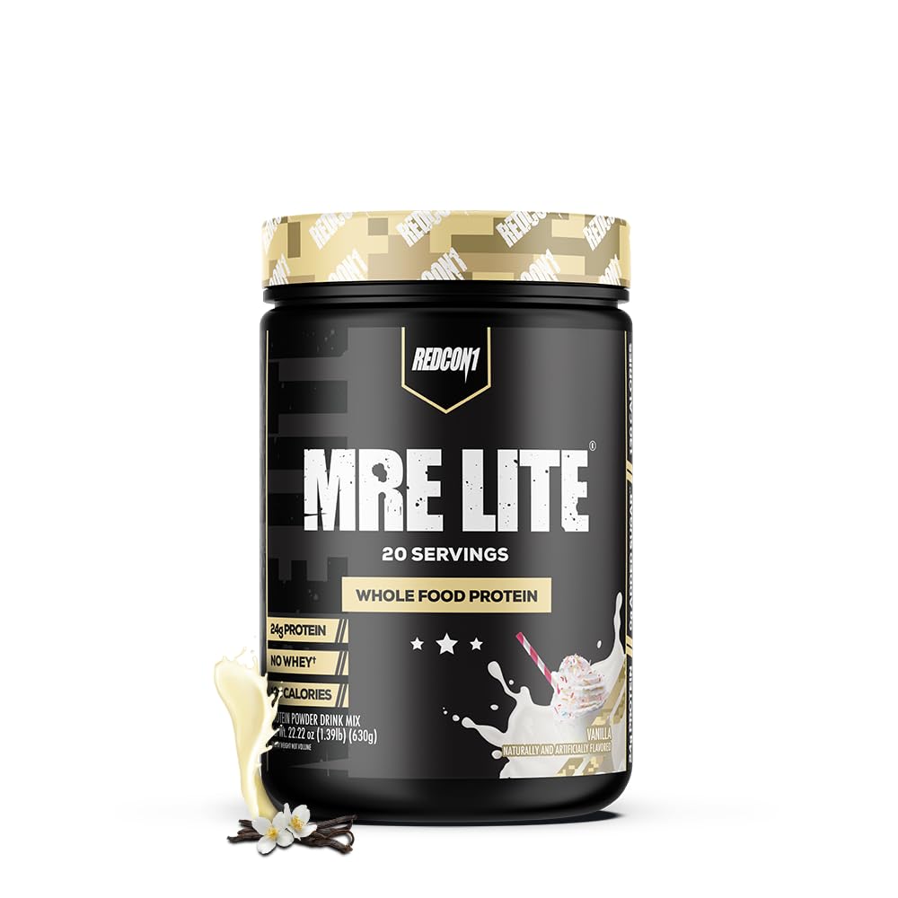 REDCON1 MRE Lite Whole Food Protein Powder, Vanilla - Low Carb & Whey Free Meal Replacement with Animal Protein Blends - Easy to Digest Supplement Made with MCT Oils (20 Servings)