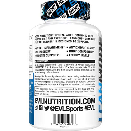Píldoras de apoyo para pérdida de peso EVL - Soporte multiusos premium para metabolismo del apetito y pérdida de grasa para hombres y mujeres - LeanMode con extracto de grano de café verde CLA y Garcinia Cambogia - 50 porciones