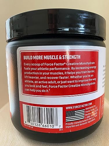 FORCE FACTOR Creatine Monohydrate, Creatine Powder for Muscle Gain, More Strength, and Faster Workout Recovery, Clinically Studied Micronized Creatine 5g Dose Per Serving, Unflavored, 60 Servings