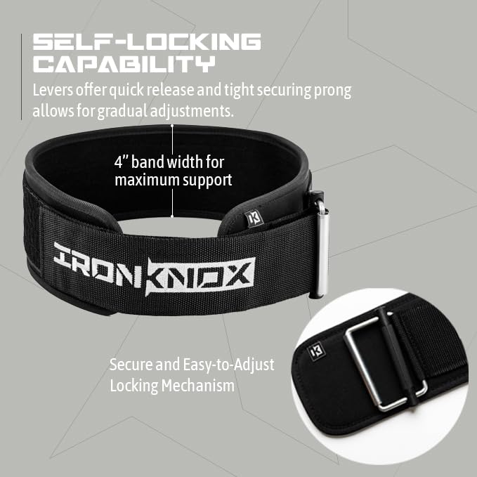 IronKnox Premium Weight Lifting Belt, 4 Inch Weight Belt for Men and Women with Self Locking Metal Buckle for Maximum Support, Weightlifting Belt for Squat or Deadlift, Durable Gym Belt for Men (Black, Medium)