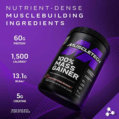 Mass Gainer MuscleTech 100% Proteína en polvo Gainer Mass Gainer Proteína en polvo para ganar músculo Proteína de suero + Constructor muscular Proteína en polvo para ganar peso Suplementos de creatina Chocolate, 5.15 lbs