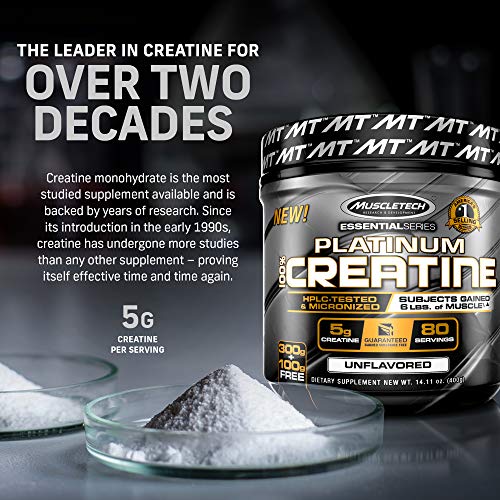 Creatine Monohydrate Powder | MuscleTech Platinum | Pure Micronized | Muscle Recovery + Builder for Men & Women | Workout Supplements | Unflavored (80 Servings)