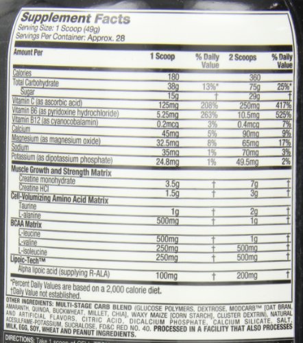 Monohidrato de creatina en polvo MuscleTech Cell-Tech Creatina Bebida de recuperación post-entrenamiento Constructor muscular para hombres y mujeres Suplementos de desarrollo muscular Ponche de frutas, 3 libras (27 porciones)