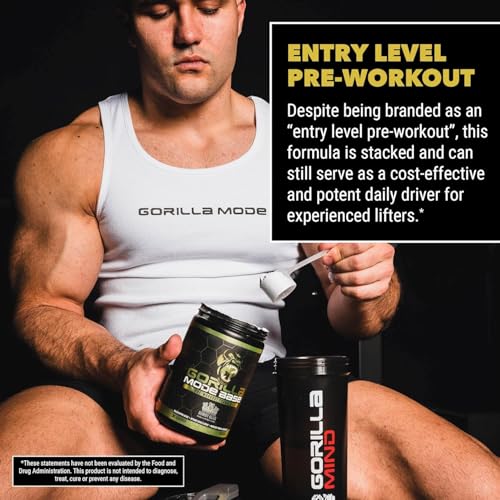 Gorilla Mode Base Pre Workout - Raises Nitric Oxide · Intense Focus & Drive · Endurance · Power - L-Citrulline, L-Tyrosine, Betaine, Alpha-GPC, Caffeine, Huperzine A - 360 Grams (Bombsicle)