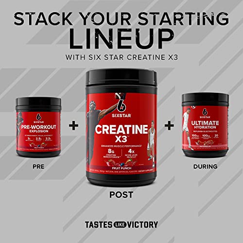 Creatina en polvo Six Star Creatina X3 | Creatina HCl + monohidrato de creatina en polvo | Suplemento de entrenamiento de recuperación muscular | Suplementos de creatina | Ponche de Frutas (30 Porciones)