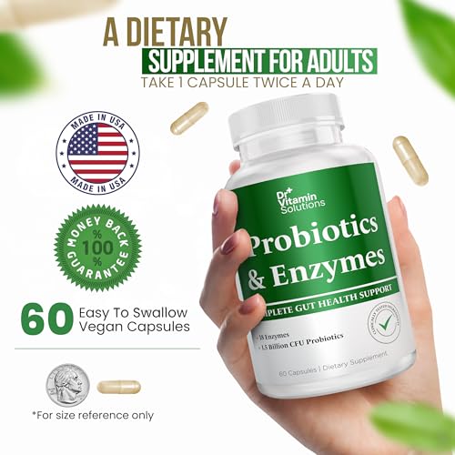 Dr. Vitamin Multi Enzymes, Pre and Probiotics for Digestive Health | 18 Active Enzymes & 1.5 Billion CFU Probiotics for Women & Men | Digestive Enzymes w/Prebiotics for Bloating Relief | 60 Capsules