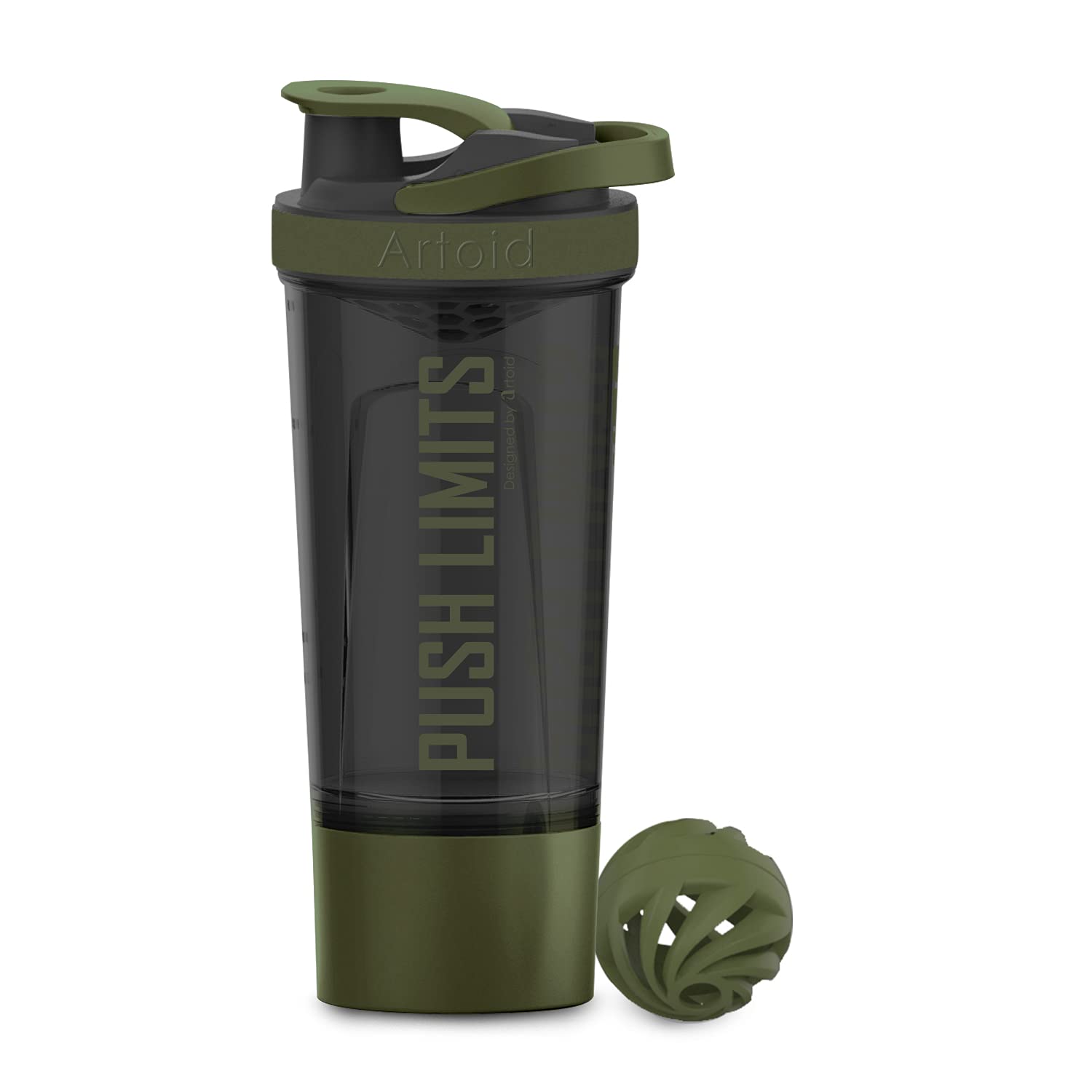 Artoid Sports Protein Shaker Bottle, 24-Ounce, Dual Mixing Technology, BPA Free, Black/Moss Green