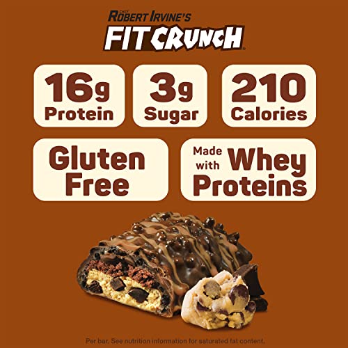 FITCRUNCH Snack Size Protein Bars, Designed by Robert Irvine, 6-Layer Baked Bar, 3g of Sugar & Soft Cake Core (18 Bars, Chocolate Chip Cookie Dough)