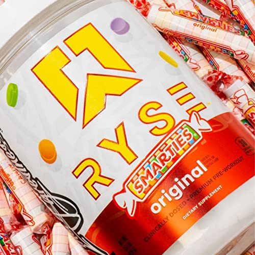 Suplemento en polvo preentrenamiento Ryse Loaded para hombres y mujeres | Bombas, Energía, Atención | Beta Alanina + Citrulina | 390 mg de cafeína | 30 porciones (Smarties Original)