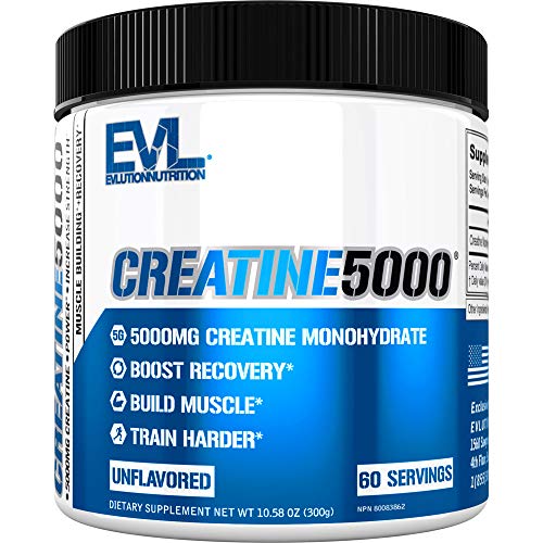 Evlution Pure Creatine Monohidrato en polvo 5000 mg Nutrición Pre y Post Entrenamiento Recuperación Bebida Mezcla Creatina en polvo para mejorar la masa muscular Rendimiento atlético y recuperación muscular - Sin sabor