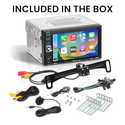 BOSS Audio Systems BCP62-RC Car Stereo - Apple CarPlay, Double Din, 6.2 Inch Capacitive Touchscreen, Bluetooth, No CD DVD Player, AM/FM Radio Receiver, Backup Camera
